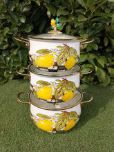 Load image into Gallery viewer, Lemon Enamel Pot Set 3 Pots And 3 Lids

