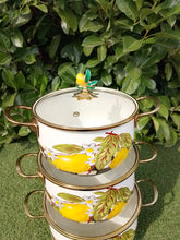 Load image into Gallery viewer, Lemon Enamel Pot Set 3 Pots And 3 Lids
